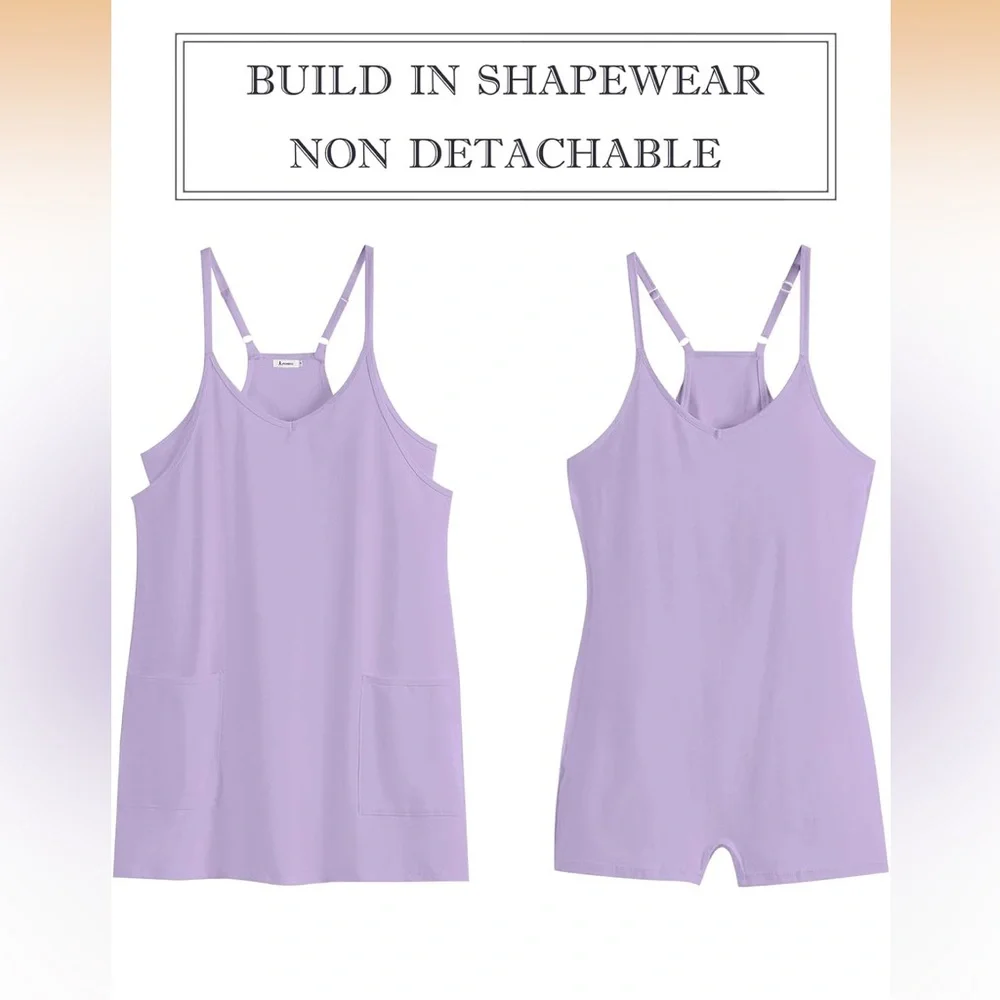 Free People Style Lavender Athletic Romper Built In Shorts Pockets Athleisure - Picture 2 of 7